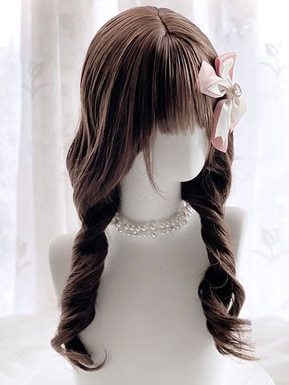 Dark Brown 65cm Curly Wig with Side-swept Bangs - Universe Opening