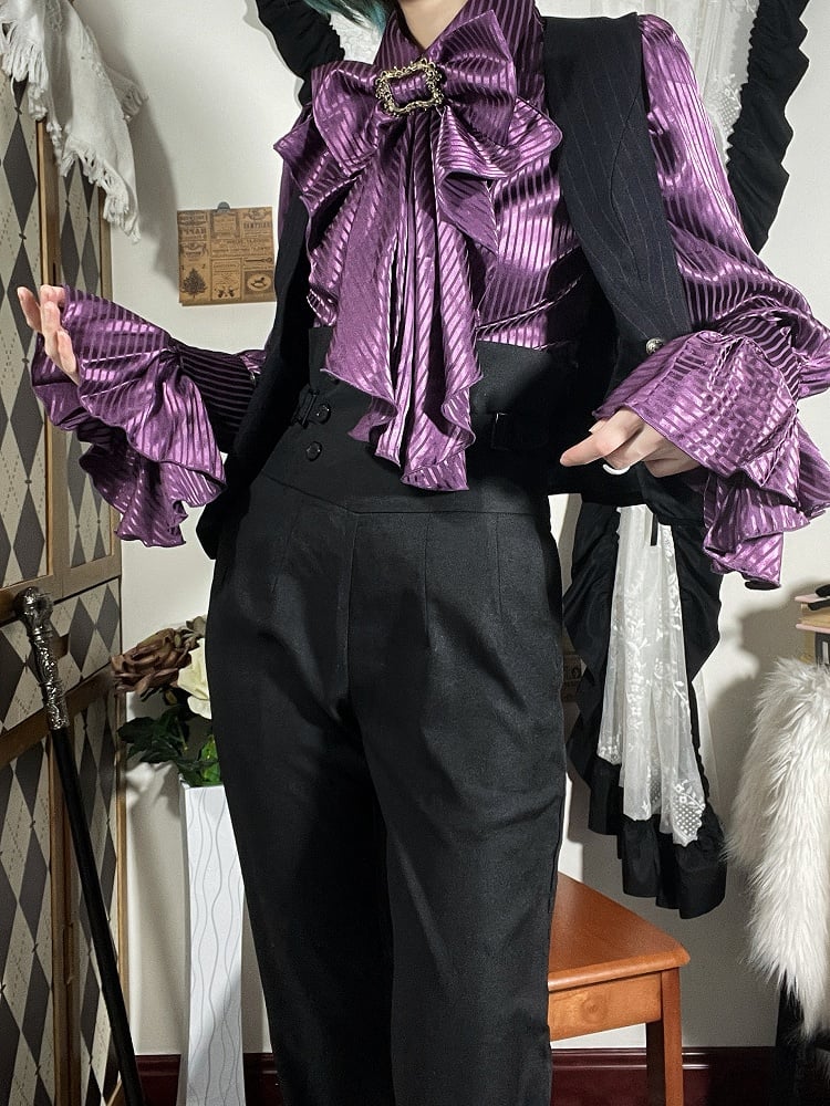 Purple Ouji Lolita Long-Sleeve Blouse with Jabot & Bowtie - Muguang Galaxy Original