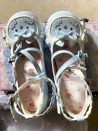 Lace - PU Heels Lolita Details Blue with Mid Sweet Leather