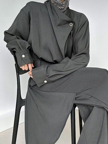 Closure Pockets Grey Ouji Button Slant Pants High-waisted with Lolita