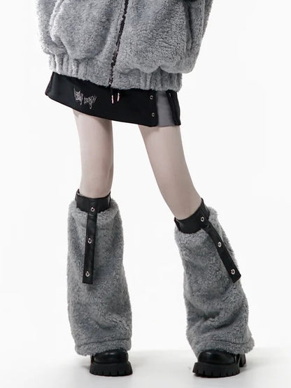 Cuffs Elastic Grey Warmers with Plush Leg
