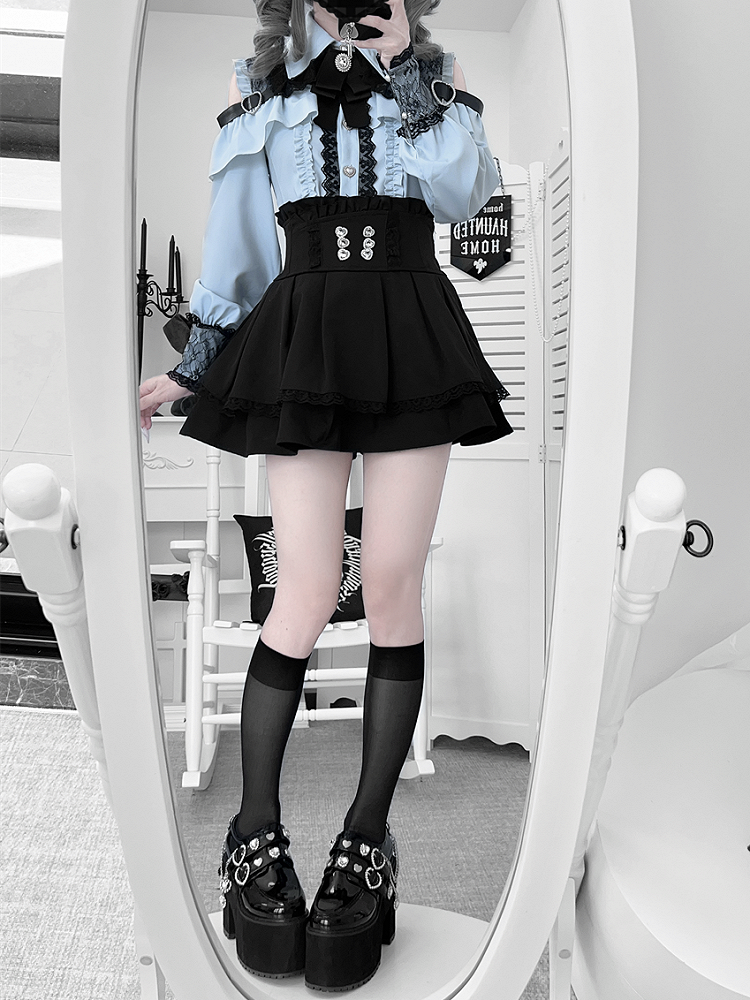 Style Blouse: Heart Blue Landmine Water Front Button