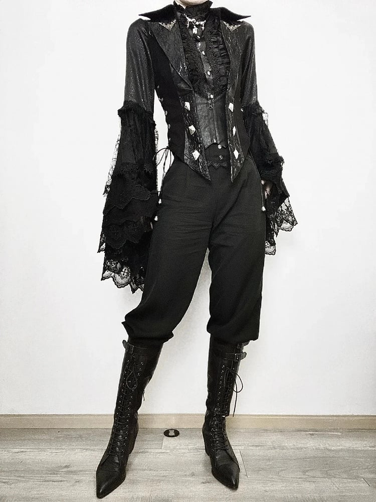 Kaskadierende Weste Lolita Ouji Fashion Rüschenschleppe mit abnehmbarem Gothic-Schwarz