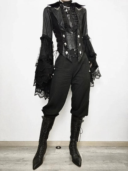 Kaskadierende Weste Lolita Ouji Fashion Rüschenschleppe mit abnehmbarem Gothic-Schwarz