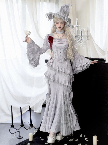Silver Gray Cowl Neck Boned Witch Corset Top - With PUJI