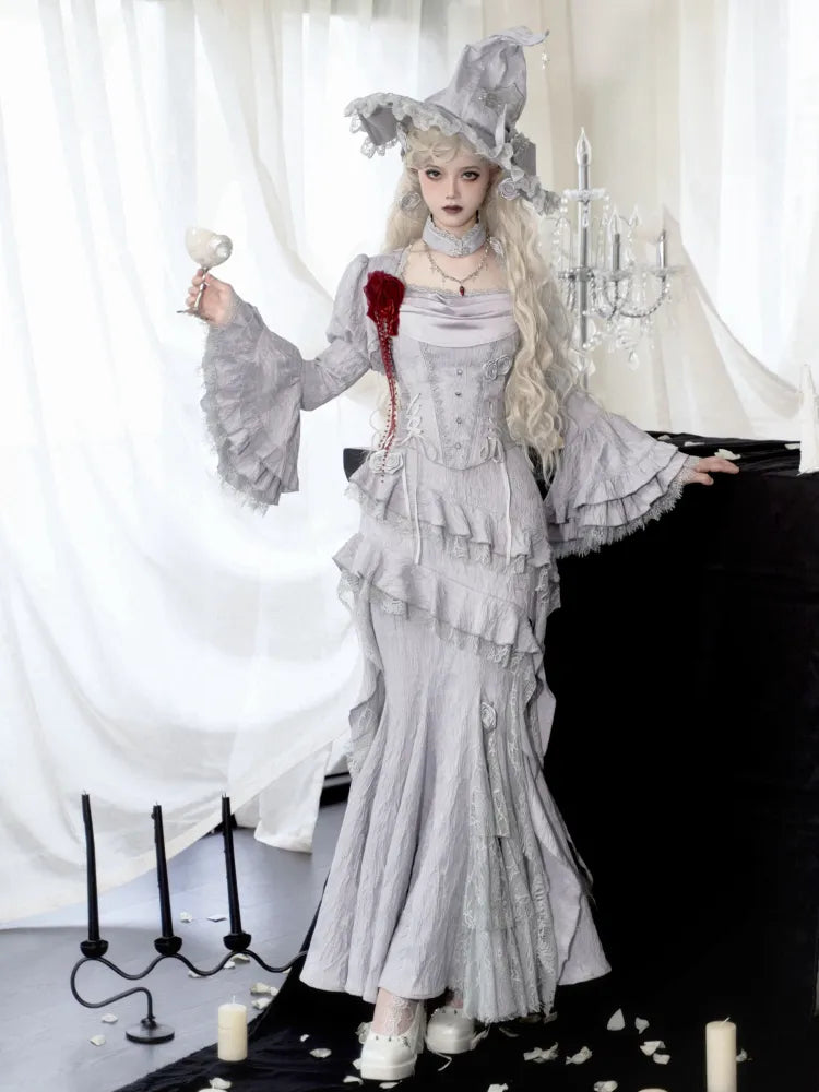 und Bowknot Hexe Silber Hut Grau Rose Web Spider