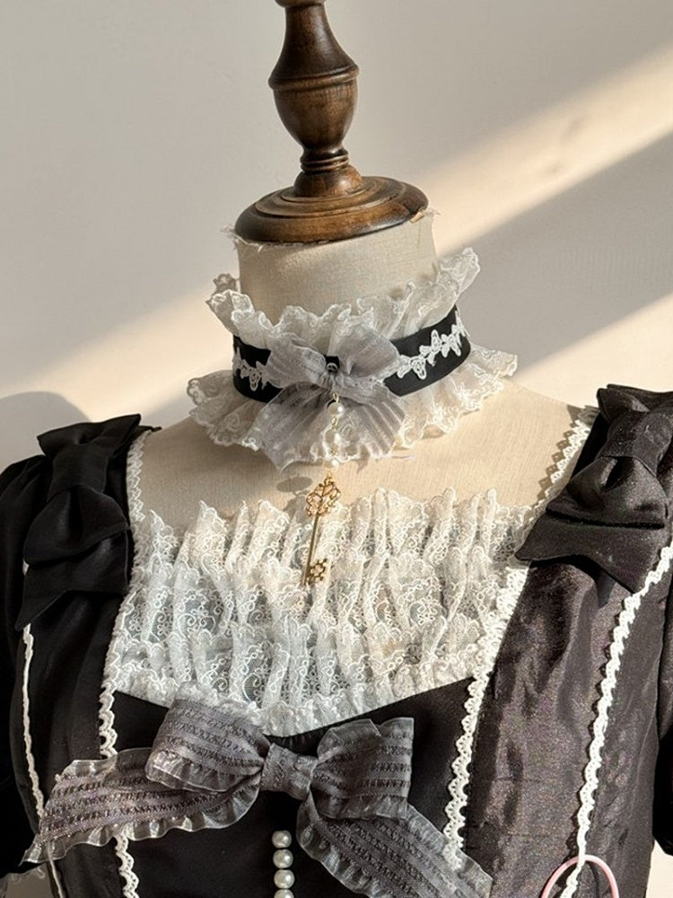 Black Sweet with Lolita Choker Ruffled Charm Lace and Bowknot Key