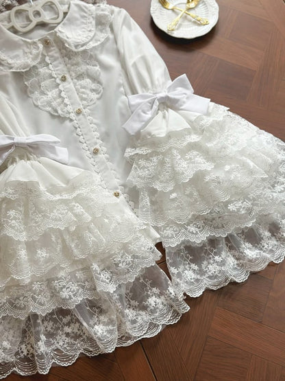 レースベルシャツ ロングティアード ピーターパンスリーブ ホワイトカラー