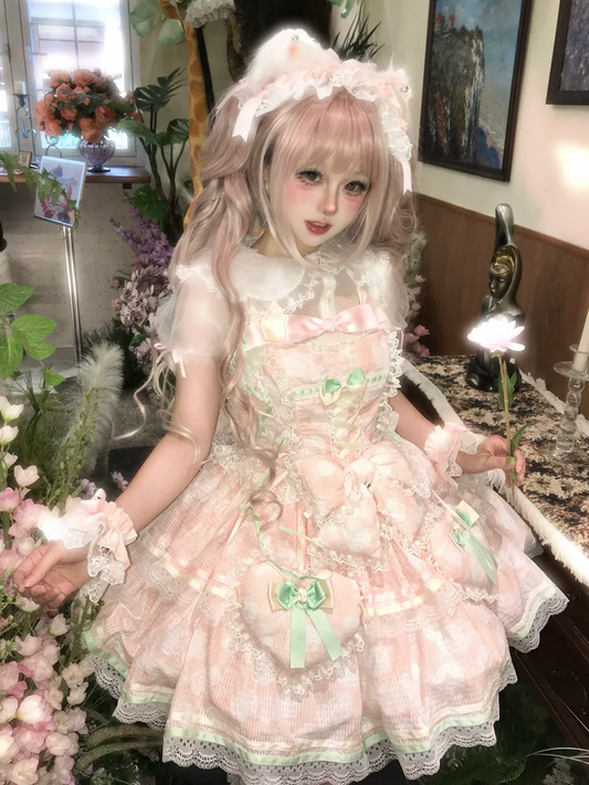 Fabric and Jumper Skirt Heart Rosette Lolita Pink Padded Bow Decoration