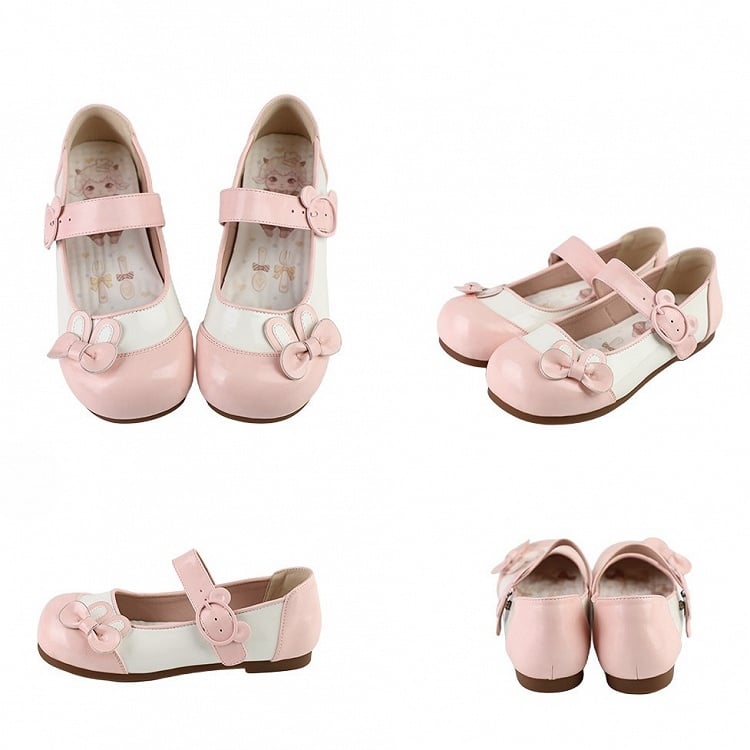 Rosa Bär Flats Schnalle Bowknot verziert Ohr Bunny