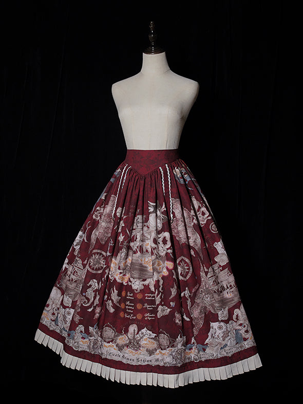 Rock Pirat Gürtel Korsett Print Lolita Rot Taille Schiff