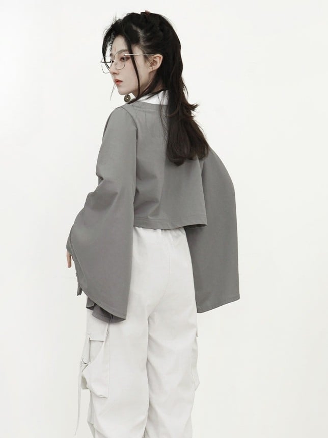 Gray Top Banded Light Embellished Unisex Frog Lolita Neckline Han