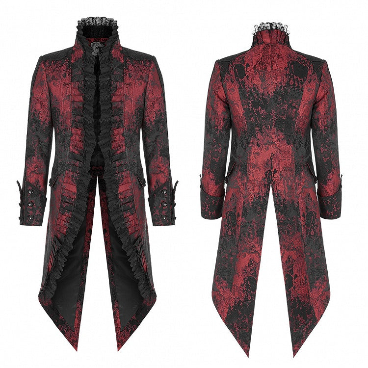 Black Red Men's Rococo Gorgeous Lace Tuxedo Coat
