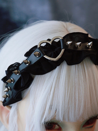 KC Studs Black Decorated Gothic Heart Ruffle Trim Design With