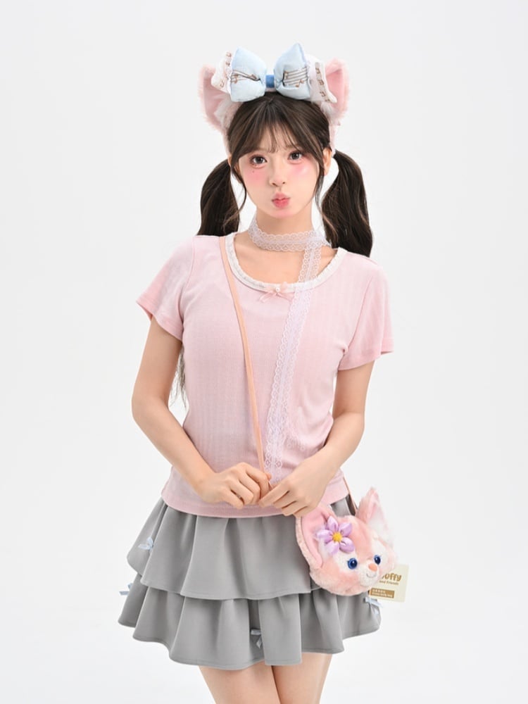 かわいい夢Tシャツ ピンク ラウンドネック