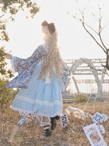 Alice Trim Blue Top Bunny in Print + JSK Wa Wonderland Set Lolita and Poker Lace Vibes Dress