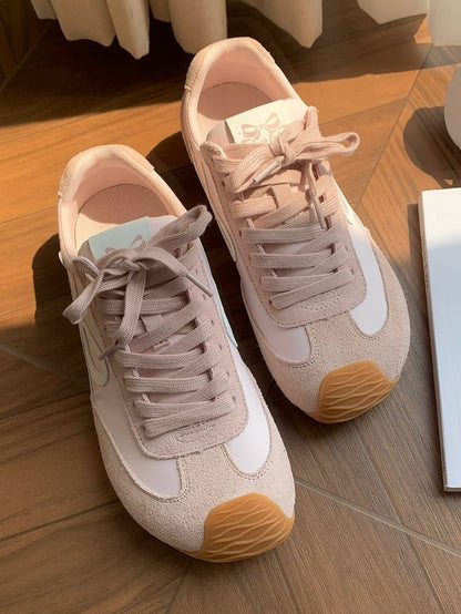 Ties Design Sneakers Pink Bowknot Lace-up Front