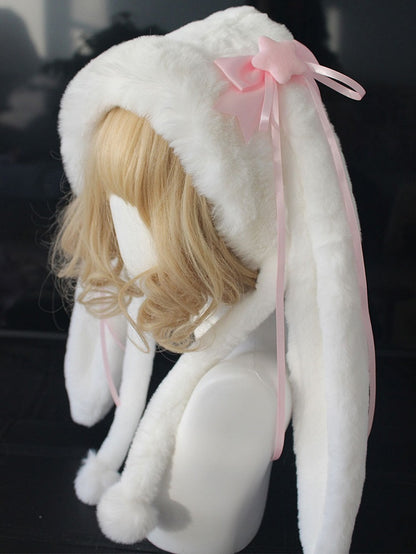 Bowknot Details Oversized Bunny Ears Plush Hat