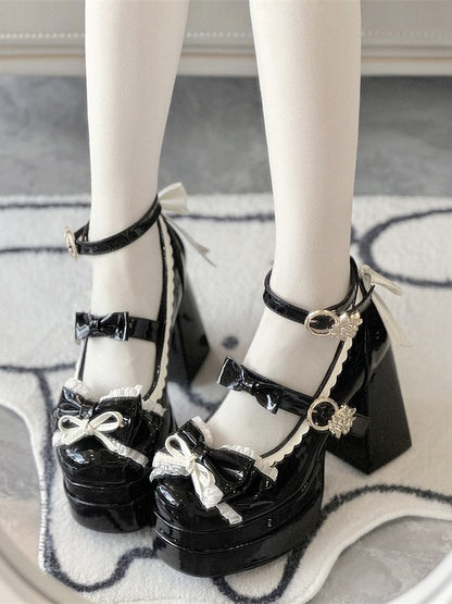 High Block Heel Round-Toe with Lolita Black 11cm Heels Height Platform Elegant