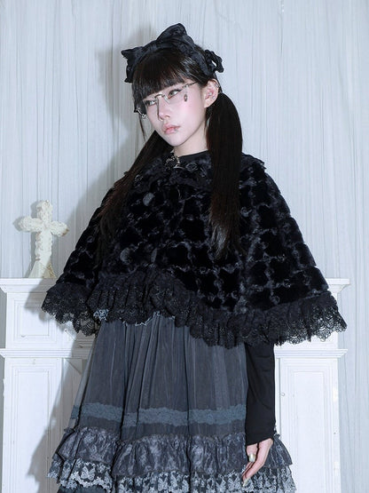 Bow Plush with Black - Gothic Rose Cape Lace at Collar Trim Pan Accent Peter
