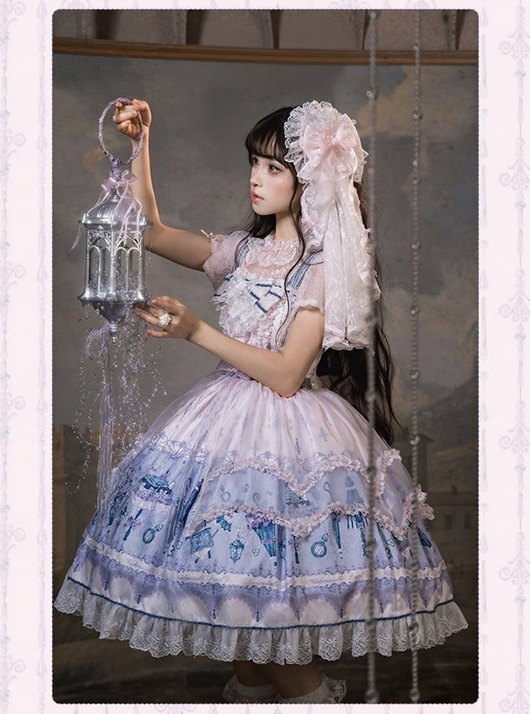 Kawaii Floral Bowknot JSK Dress with Overlay - Mademoiselle Pearl