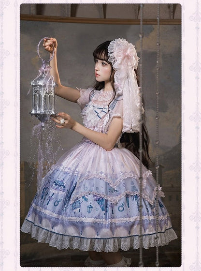 Kawaii Floral Bowknot JSK Dress with Overlay - Mademoiselle Pearl