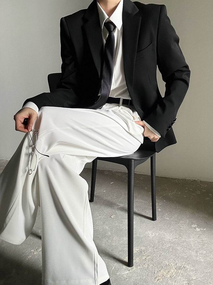 Ouji with Button Lolita Wide-Leg Pants  Fly White High-Waisted