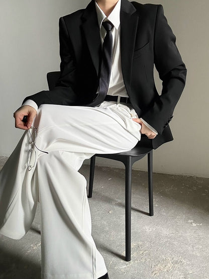 Ouji with Button Lolita Wide-Leg Pants  Fly White High-Waisted