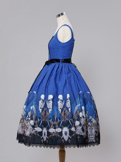 Blue Square Neck Skeleton Cross Gothic JSK Dress - NnSTAR