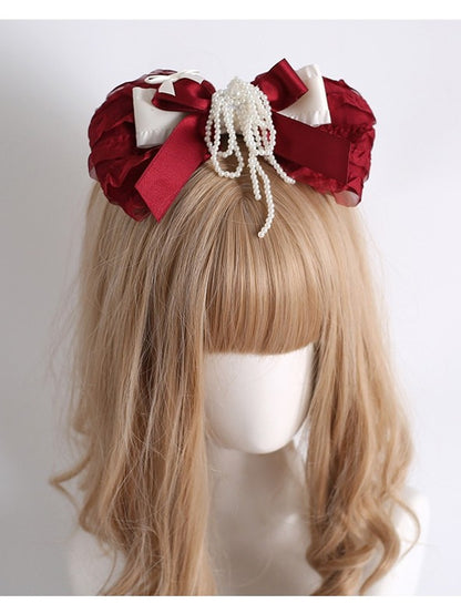 Hairclip Beaded Tassel Red Bowknot