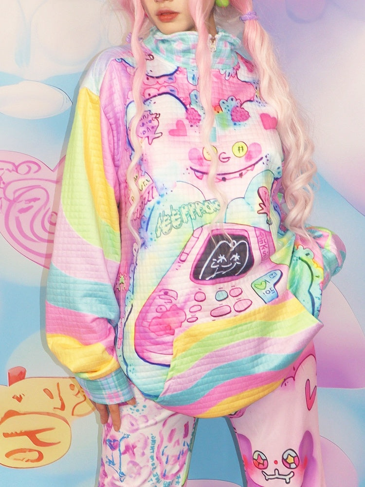 プリントスウェットシャツ ファッション 漫画 カラフル ギャル
