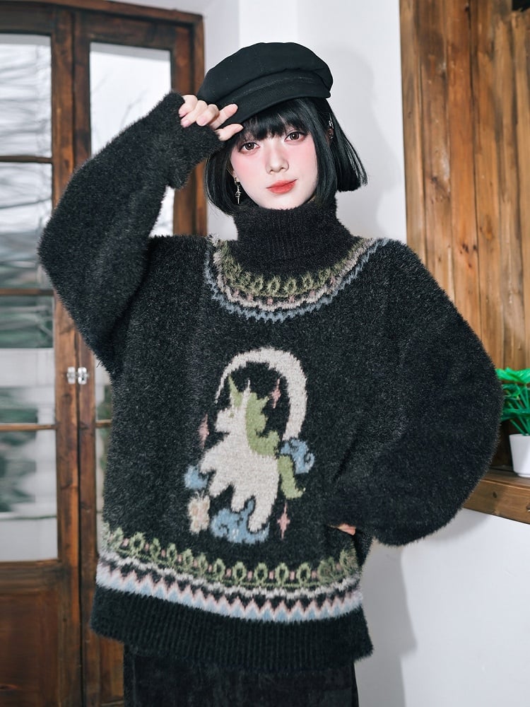 Isle Unicorn Dark Jacquard with Sweater Gray Fair High-neck
