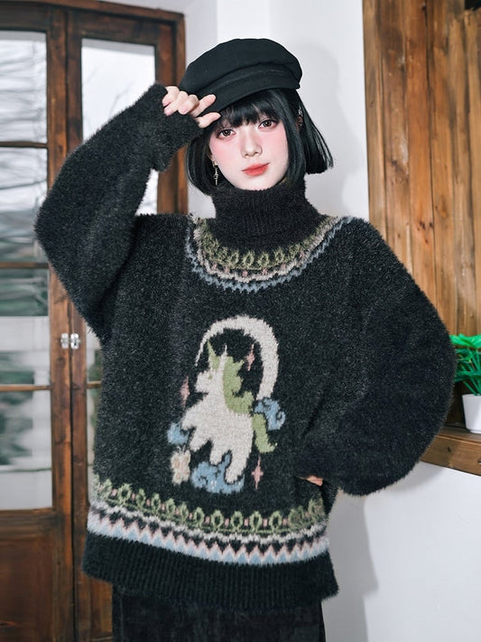 Isle Unicorn Dark Jacquard with Sweater Gray Fair High-neck