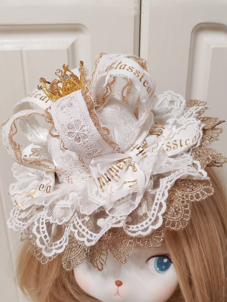 Gold Mini With Lace Hat Detail Crown White Clip Lolita