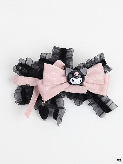 Cute Options Lolita 3 Bowknot Pink Sweet-Edgy Lace Black Hairclip