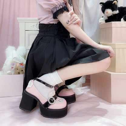 Kei Style Heels Schuhe Schwarz Jirai und Pink Landmine Chunky Platform