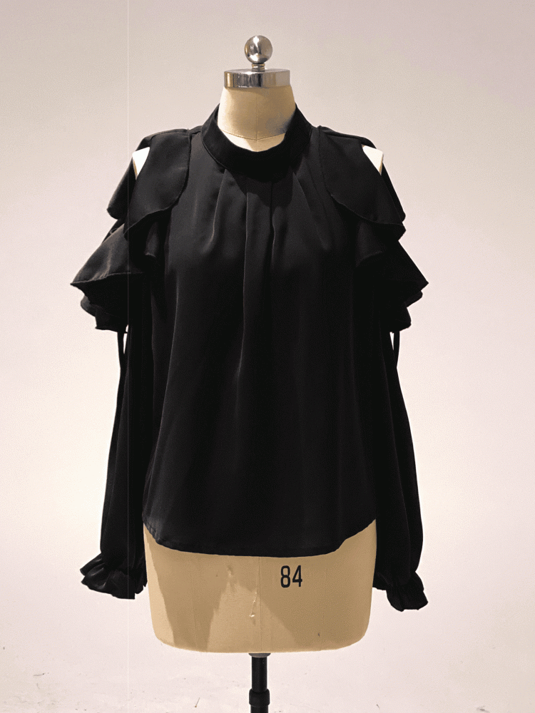 Kei Chiffon | Blouse Cut-Out Flounce Shoulder Seiso Style Jirai