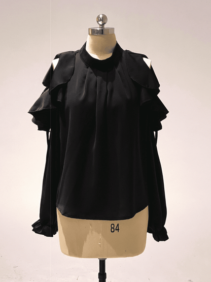 Kei Chiffon | Blouse Cut-Out Flounce Shoulder Seiso Style Jirai
