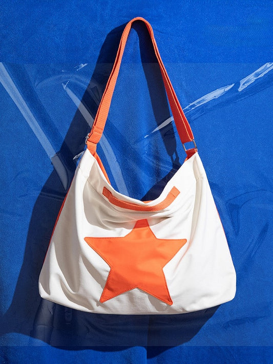 White  Orange Star Tote Bag Capacity Large With