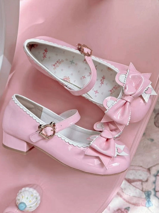 in Bear Closure Lolita Pink Ear Low-heel with PU Top Mary Bow Sweet Teddy Janes