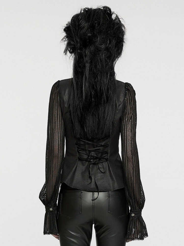 Shirt Goth Lantern Sleeves Black Pleated Visual
