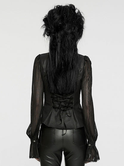 Shirt Goth Lantern Sleeves Black Pleated Visual