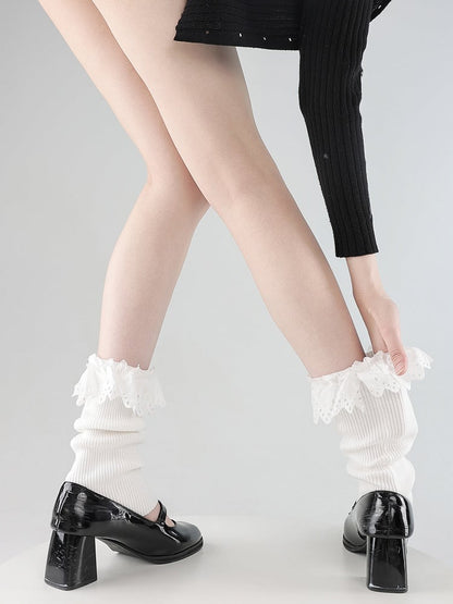 Style Warmers White/Grey/Black Leg Trim with Ballet Lace White Cutout