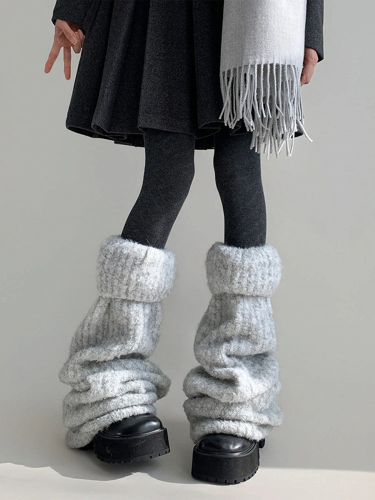 Marled Warmers Knit Slouchy Fluffy Leg