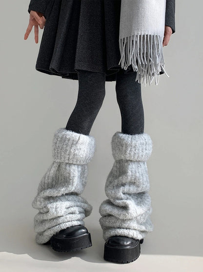 Marled Warmers Knit Slouchy Fluffy Leg