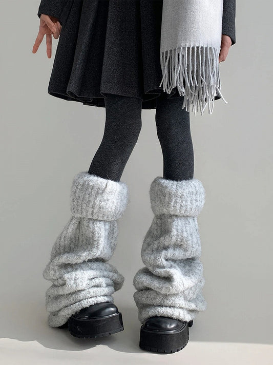 Marled Warmers Knit Slouchy Fluffy Leg