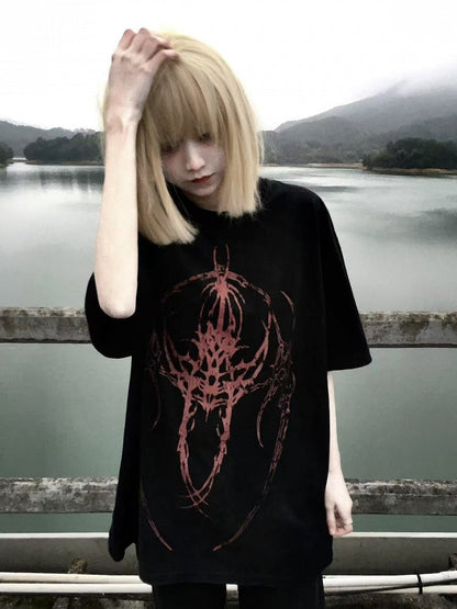 Short Sleeve T-Shirt with Red Tattoo Print - WET BODY