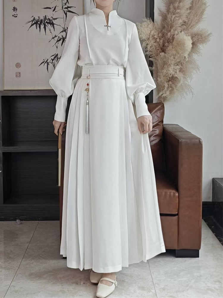 Detachable White Fringe Set Skirt - Elastic Style Partial Chain Belt Chinese Decor Waist
