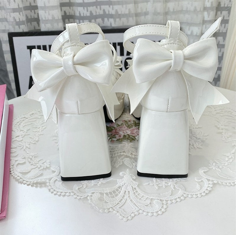Star Elegant Heels Lolita High Bow Block 8cm Snap with White Accents