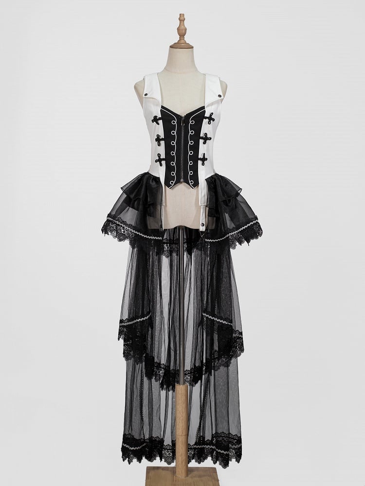 Black White Detachable Train with Tulle Waistcoat Lolita Ouji
